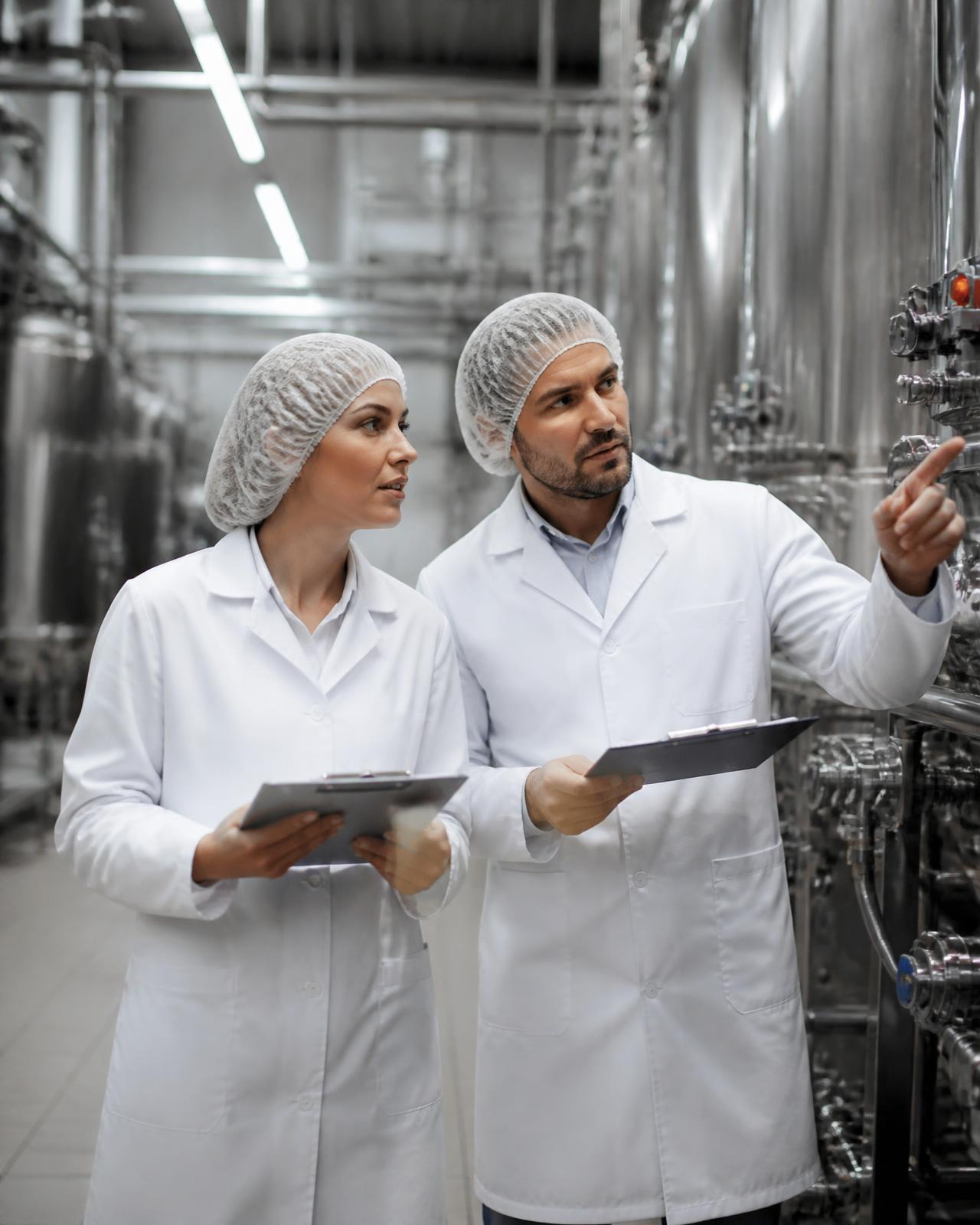 Especialistas de CQA realizando una auditoría en planta de alimentos